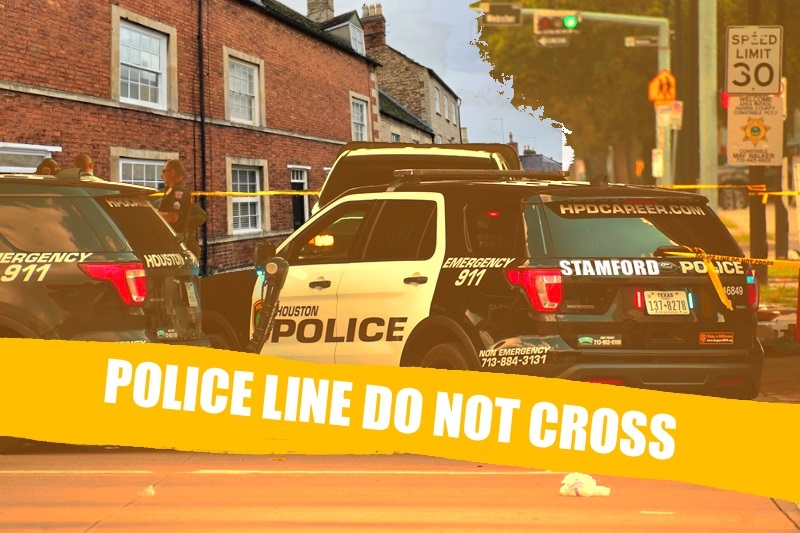 Police block a road in Stamford, UK